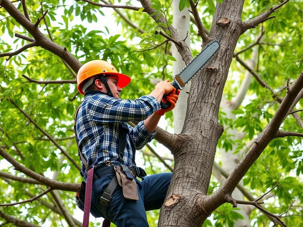 Élagage d'un arbre en hauteur par un élagueur grimpeur à Montigny-lès-Cormeilles (95)